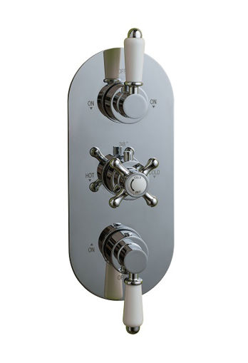 Picture of Oban 3 Round Concealed Shower Valve Dual Flow Control Complete Set - Round Back Plate - Traditional Handles