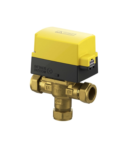 EPH 3 port 22mm compression motorised valve, mid position / diverter, 230Vac