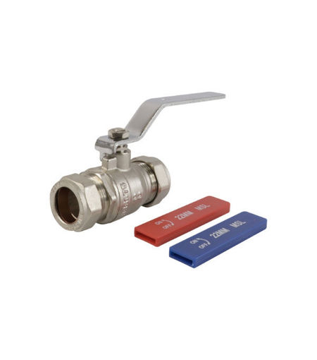 22MM FULL BORE DUAL LEVER BALL VALVE - 2 HANDLES RED & BLUE
