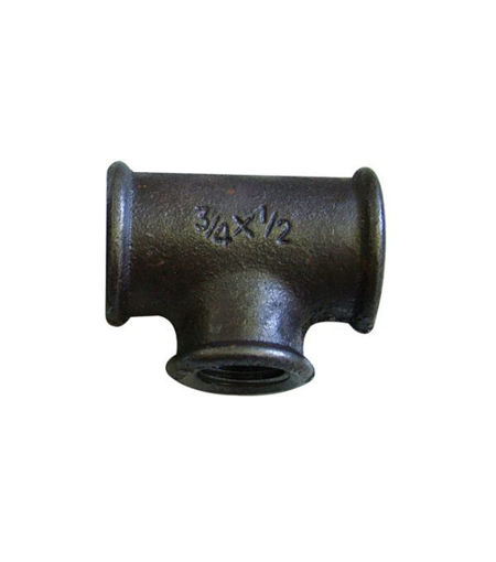 BM130R Black Malleable Reducing Tee 3/4"×1/2"×3/4"