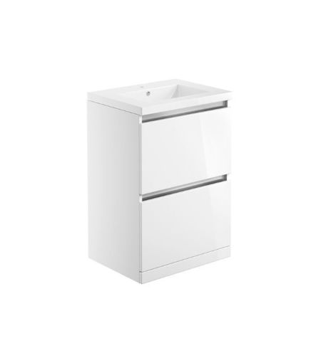 Carton 615mm 2 Drawer Floor Standing Basin Unit Inc. Basin - White Gloss