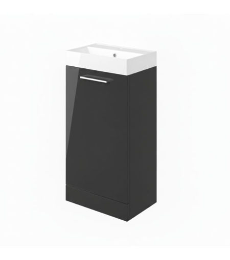 Avon 410mm Floor Standing 1 Door Basin Unit & 1TH Basin - Anthracite Gloss