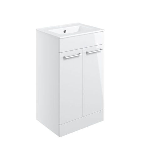 Avon 510mm Floor Standing 2 Door Basin Unit & 1TH Thin Edge Basin - White Gloss