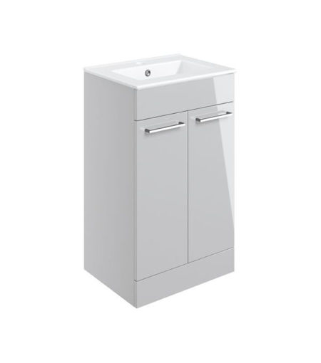 Avon 510mm Floor Standing 2 Door Basin Unit & 1TH Thin Edge Basin - Grey Gloss