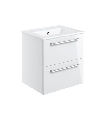 Avon 510mm Wall Hung 2 Drawer Basin Unit & 1TH Thin Edge Basin - White Gloss