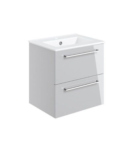 Avon 510mm Wall Hung 2 Drawer Basin Unit & 1TH Thin Edge Basin - Grey Gloss