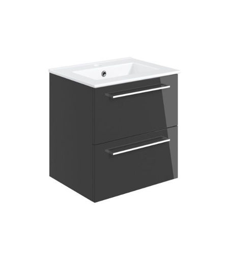 Avon 510mm Wall Hung 2 Drawer Basin Unit & 1TH Thin Edge Basin - Anthracite Gloss