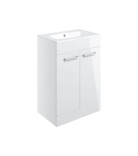 Avon 610mm Floor Standing 2 Door Basin Unit & 1TH Thin Edge Basin - White Gloss