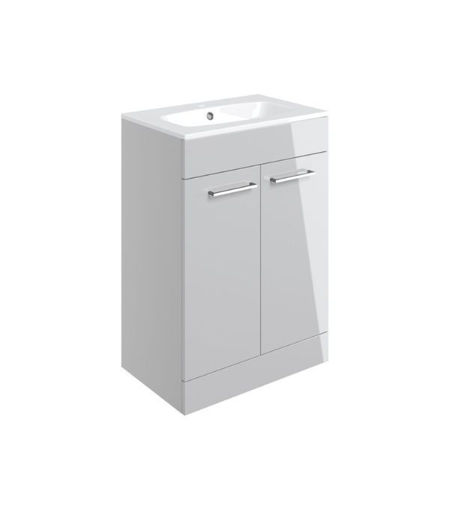 Avon 610mm Floor Standing 2 Door Basin Unit & 1TH Thin Edge Basin - Grey Gloss