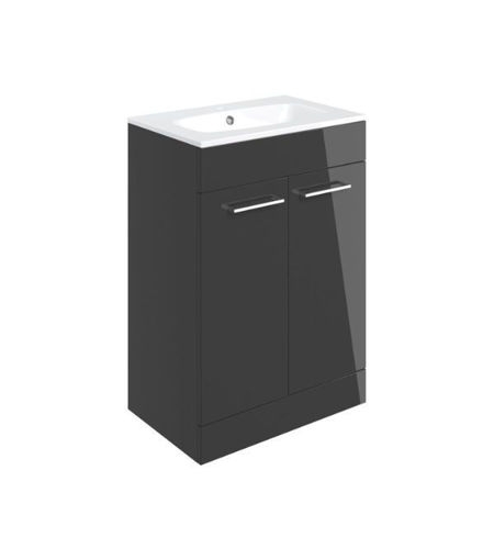 Avon 610mm Floor Standing 2 Door Basin Unit & 1TH Thin Edge Basin - Anthracite Gloss