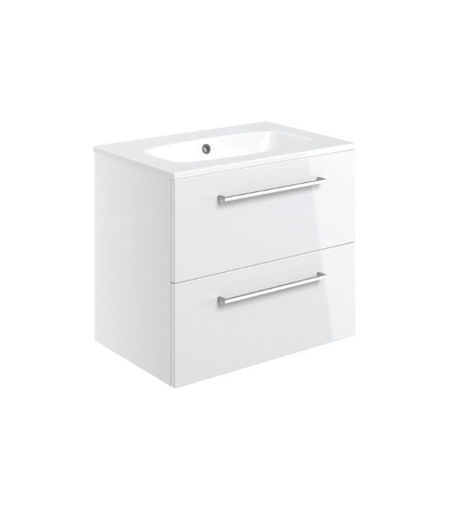 Avon 610mm Wall Hung 2 Drawer Basin Unit & 1TH Thin Edge Basin - White Gloss