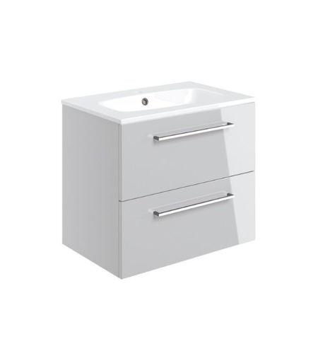 Avon 610mm Wall Hung 2 Drawer Basin Unit & 1TH Thin Edge Basin - Grey Gloss
