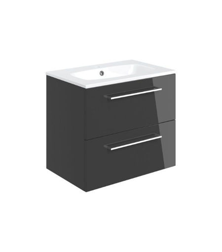 Avon 610mm Wall Hung 2 Drawer Basin Unit & 1TH Thin Edge Basin - Anthracite Gloss