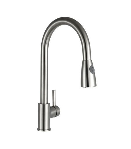 Kartell Round Pull Out Kitchen Sink Mixer - Smooth Body - Brushed Steel