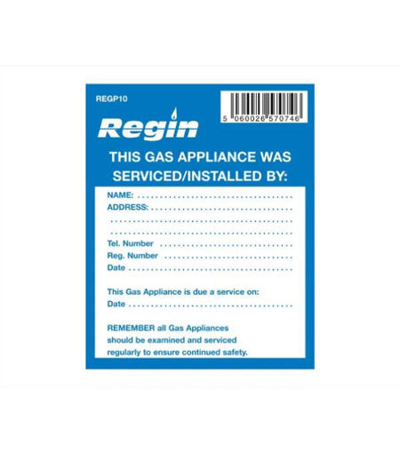 Regin Gas Appliance Serviced Sticker REGP10