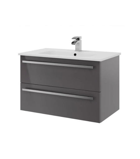 Kartell Purity Wall Hung Vanity Basin Unit 800mm 2 Drawer - Storm Grey Gloss