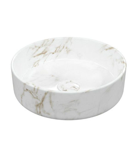 Huxley 355mm Ceramic Round Washbowl & Waste - Marble Effect