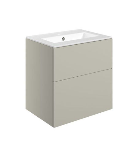 Stanwell 610mm Wall Hung 2 Drawer Basin Unit & 1TH Basin - Matt Latte