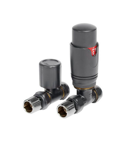 Round Thermostatic Anthracite Radiator Valves - Straight