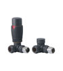 Round Thermostatic Anthracite Radiator Valves - Corner