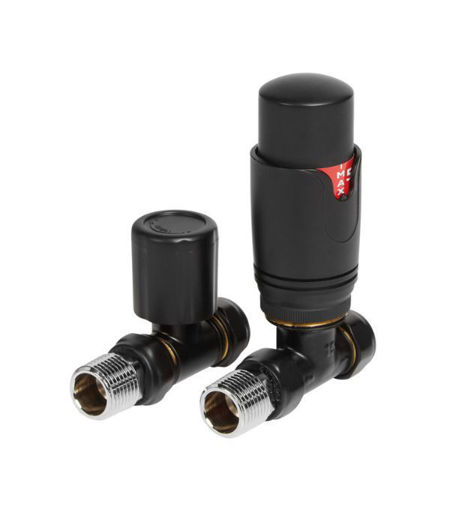 Round Thermostatic Matt Black Radiator Valves - Straight