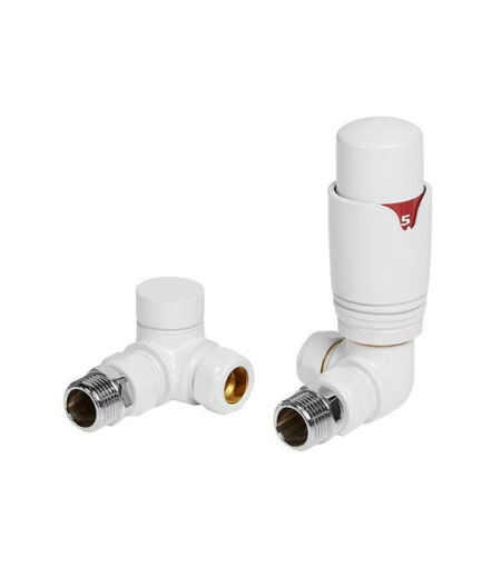 Round Thermostatic White Radiator Valves - Corner