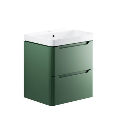 Laburnum 605mm 2 Drawer Wall Hung Basin Unit - Matt Sage Green