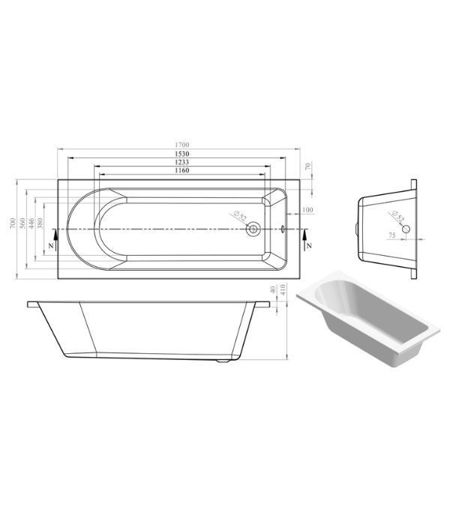 Mercury Round Single End SUPERCAST 1700x700x550mm 0TH Bath w/Legs