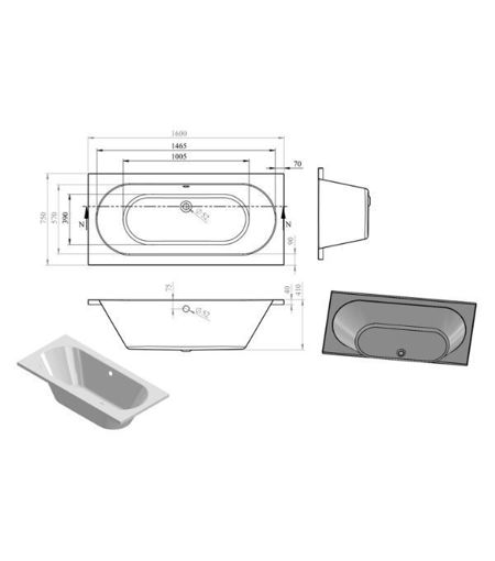 Mercury Round Double End 1600x750x550mm 0TH Bath w/Legs