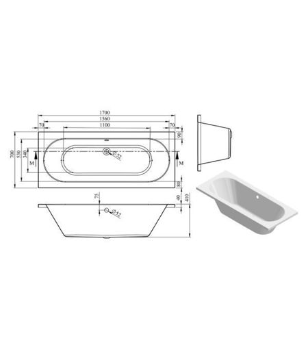 Mercury Round Double End 1700x700x550mm 0TH Bath w/Legs