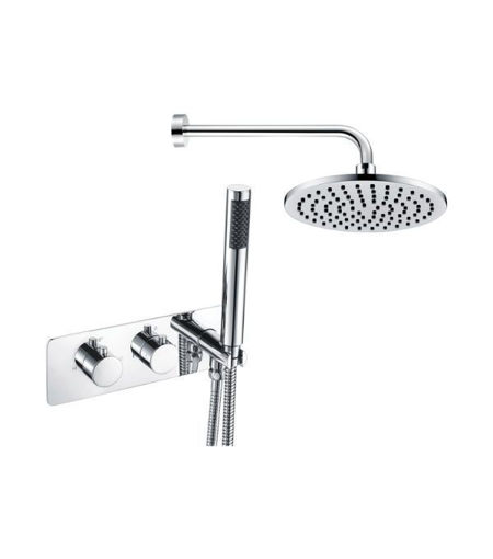 Bluebell Shower Pack Two - Two Outlet Twin Shower Valve w/Handset & Brass Overhead - Chrome