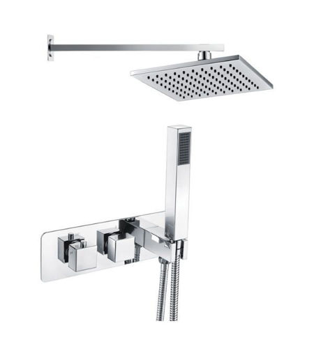 Byron Shower Pack Two - Two Outlet Twin Shower Valve w/Handset & Brass Overhead - Chrome