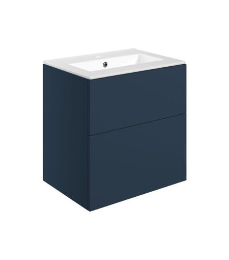 Stanwell 610mm Wall Hung 2 Drawer Basin Unit & 1TH Basin - Matt Deep Blue