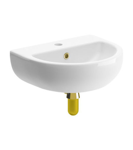 Thorny 450x400mm 1TH Cloakroom Basin & Brushed Brass Bottle Trap