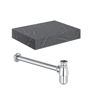 Naseby 600mm Wall Hung Grey Marble Basin Shelf & Chrome Bottle Trap