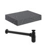 Naseby 600mm Wall Hung Grey Marble Basin Shelf & Black Bottle Trap