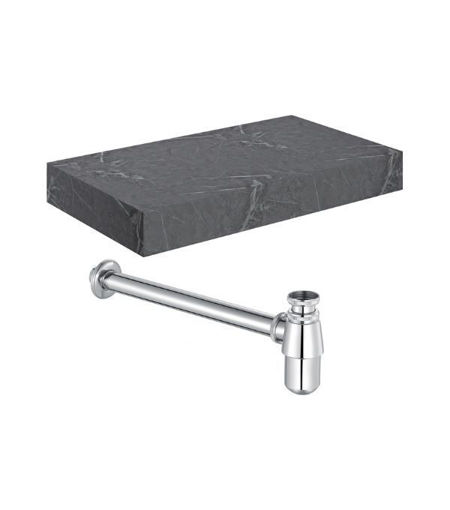 Naseby 800mm Wall Hung Grey Marble Basin Shelf & Chrome Bottle Trap