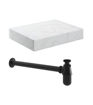 Naseby 600mm Wall Hung White Marble Basin Shelf & Black Bottle Trap