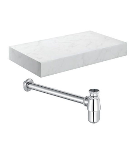 Naseby 800mm Wall Hung White Marble Basin Shelf & Chrome Bottle Trap