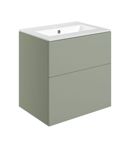 Stanwell 610mm Wall Hung 2 Drawer Basin Unit & 1TH Basin - Matt Olive Green