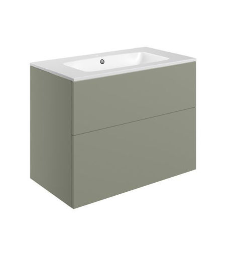 Stanwell 815mm Wall Hung 2 Drawer Basin Unit & 1TH Basin - Matt Olive Green