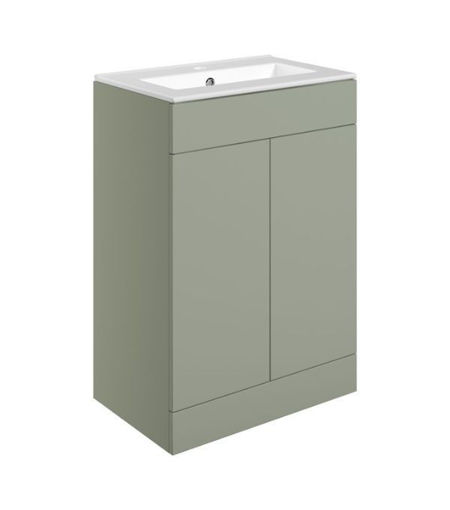 Stanwell 610mm Floor Standing 2 Door Basin Unit & 1TH Basin - Matt Olive Green