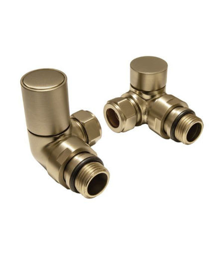 Patterned Brushed Brass Radiator Valves - Corner