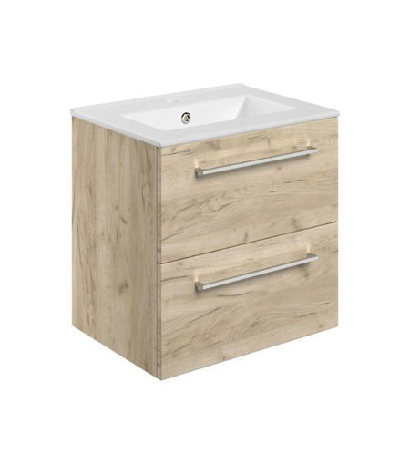Avon 510mm Wall Hung 2 Drawer Basin Unit & 1TH Thin Edge Basin - Oak