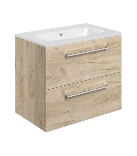 Avon 610mm Wall Hung 2 Drawer Basin Unit & 1TH Thin Edge Basin - Oak