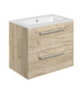 Avon 610mm Wall Hung 2 Drawer Basin Unit & 1TH Thin Edge Basin - Oak