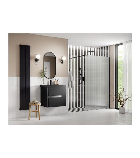 Coniston 900mm Fluted Wetroom Panel & Support Arm - Black