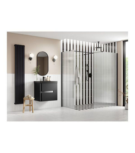 Coniston 800mm Fluted Wetroom Panel & Side Panel Arm - Black