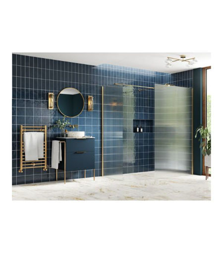 Coniston 800mm Fluted Wetroom Panel & Side Panel Arm - Brushed Brass