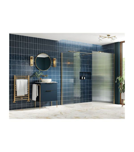 Coniston 900mm Fluted Wetroom Panel & Side Panel Arm - Brushed Brass